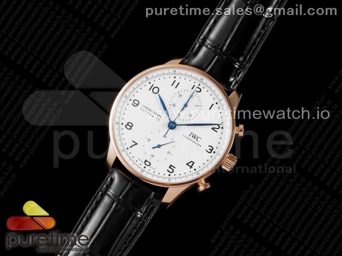 AZ공장 포르투기저 150주년 로골 화이트다이얼 가죽스트랩 Portuguese Chrono IW3716 RG AZF 1:1 Best Edition White Dial Blue Markers on Black Leather Strap A69355