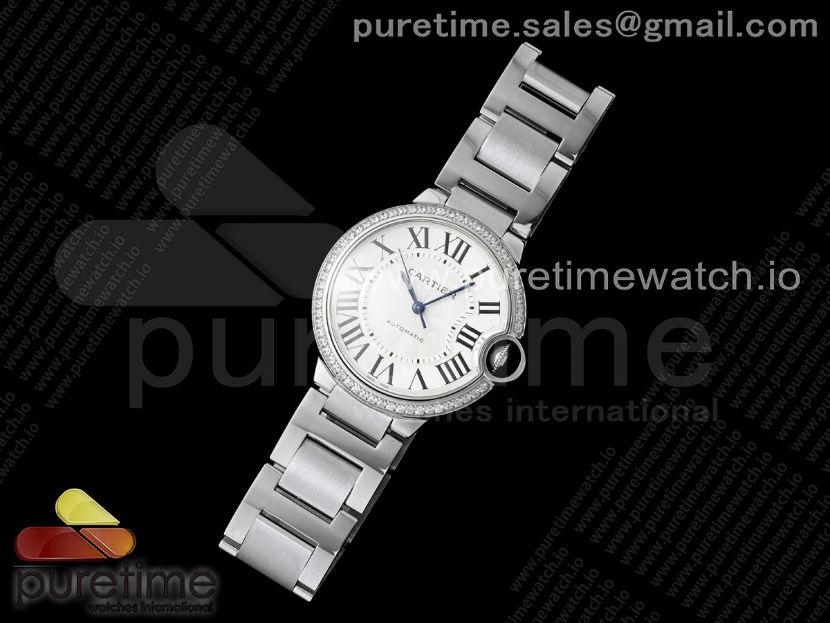 AF공장 까르띠에 발롱블루 36mm 화이트다이얼 다이아몬드베젤 브레이슬릿Ballon Bleu 36mm AF 1:1 Best Edition White Dial 1 Line Diamonds Bezel on SS Bracelet NH05B